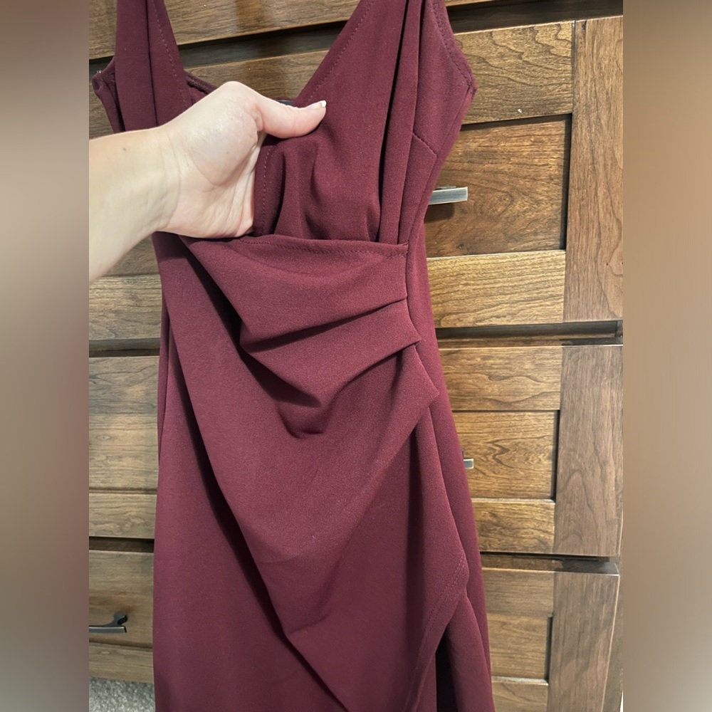 Lulus Sweetest Admirer Burgundy Ruched Surplice Maxi Dress. Size Small